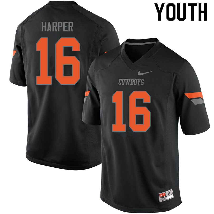 Youth #16 Devin Harper Oklahoma State Cowboys College Football Jerseys Sale-Black
